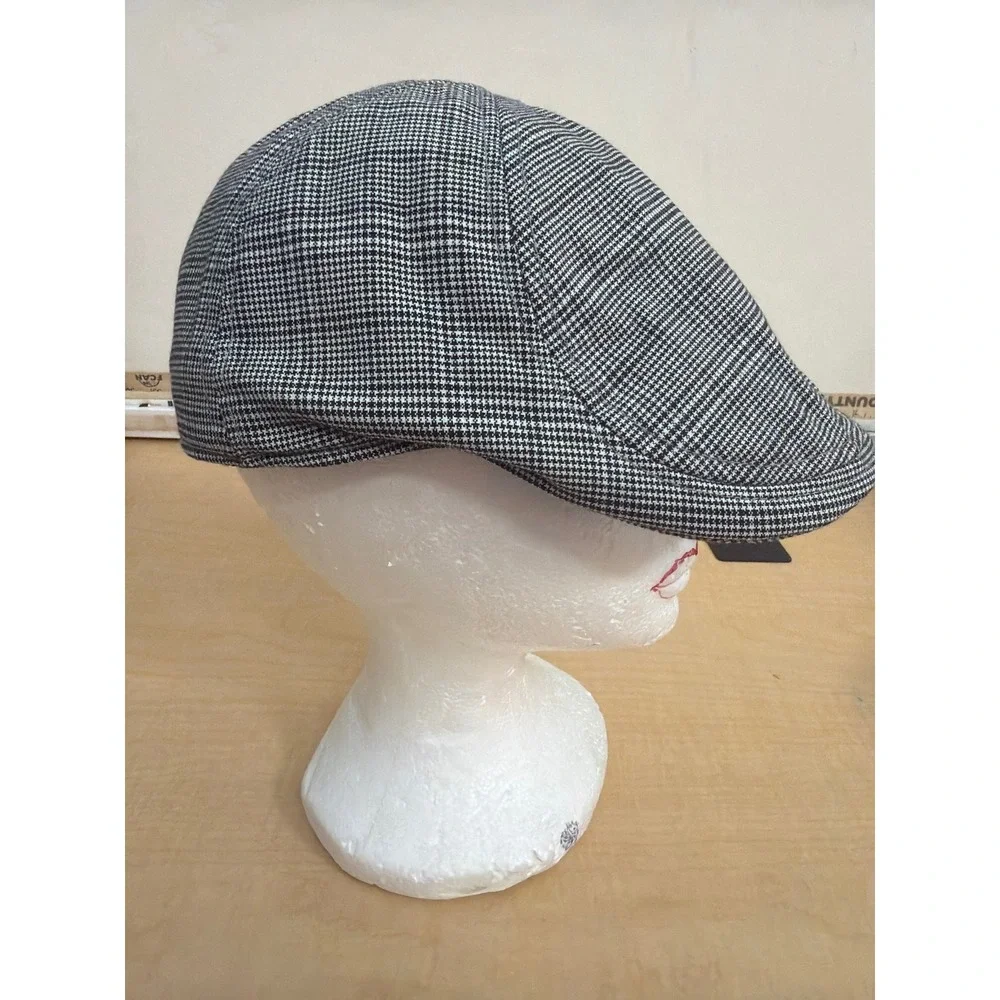 Signatures Mens Houndstooth Flat Cap Black White Ivy Scally Hat Mesh Lined